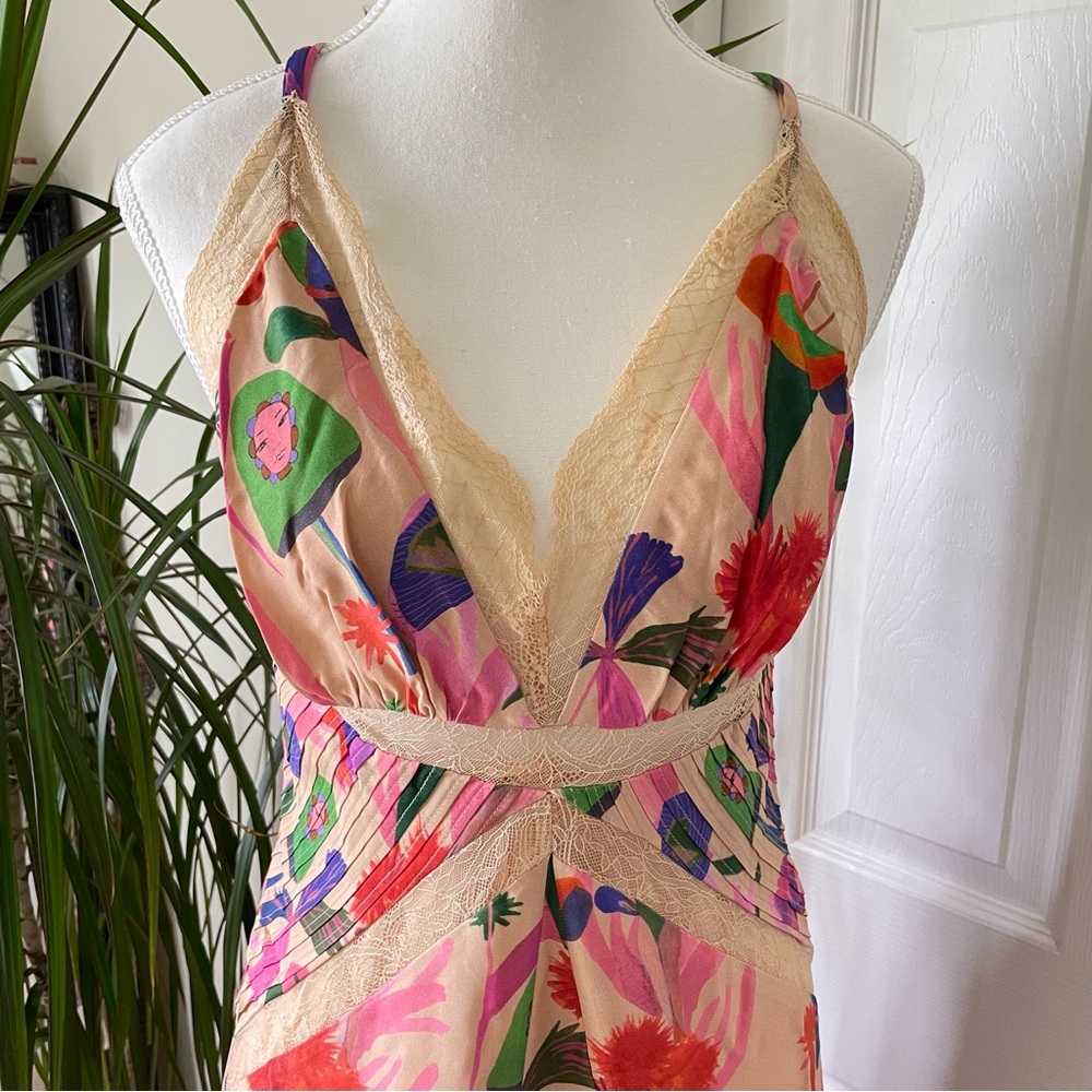 Farm Rio Sand Fairies Lace Trim Slip Midi Dress NWT Medium Beige Pink - Picture 14 of 16